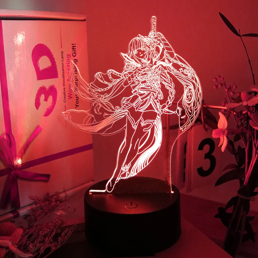 

7 Color Dimmable Smart Touch Night Light Zhongli Baizhu Anime Character Illusion Desk Lamp Creative Home Decor Children's Gift