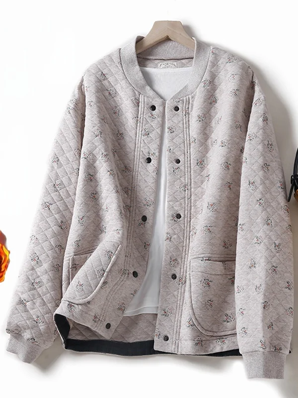 Loose Cotton Printed Long Sleeve Baseball Jacket Open Cardigan Women's Fashion Outerwear Straight Body Fit Winter Coat