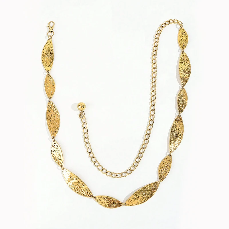 Sabuk Pinggang Wanita Model Emas Gaya Barat Cowgirl Daun Punk Logam untuk Wanita, Sabuk Pinggang Mewah Perak untuk Musim Panas di Pantai