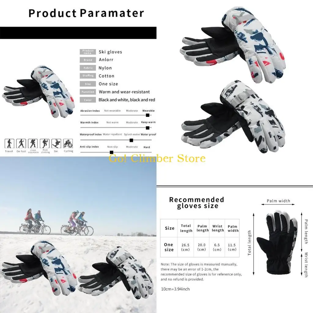 Q84C 남자와 여자 야외 스포츠 승리 방풍 및 따뜻한 겨울 장갑 두꺼운 컬러 일치 스키 커플 장갑