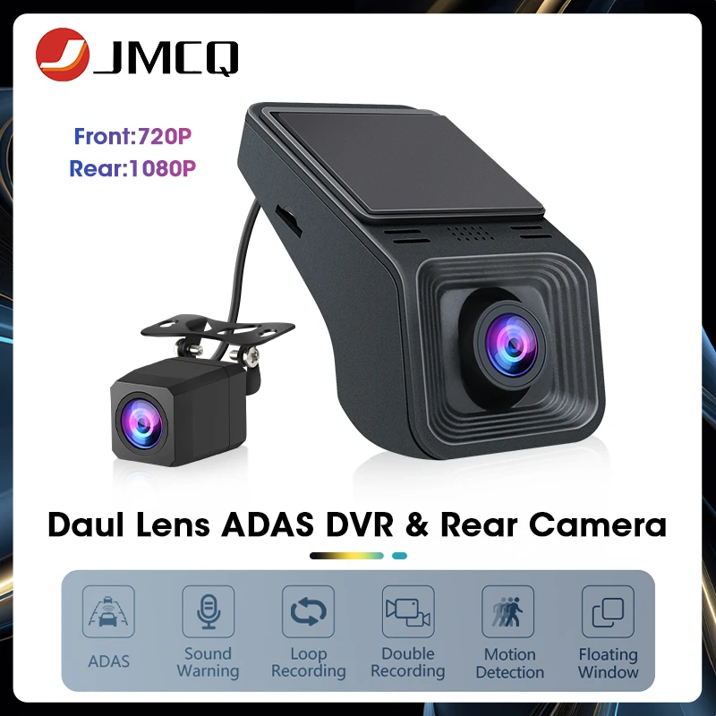 JMCQ USB ADAS 차량용 DVR 대시, 안드로이드 자동 멀티미디어 플레이어, 전면 및 후면 듀얼 카메라 루프 녹화, 모션 감지 카메라