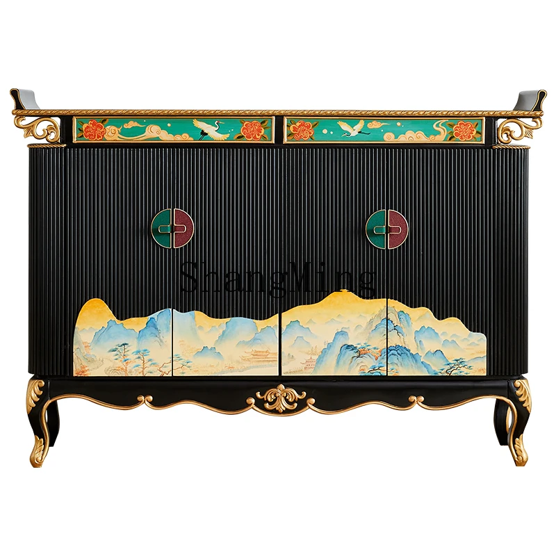 

LXY new Chinese-style living room entrance entrance decorative shoe cabinet medium antique solid wood dining side cabinet