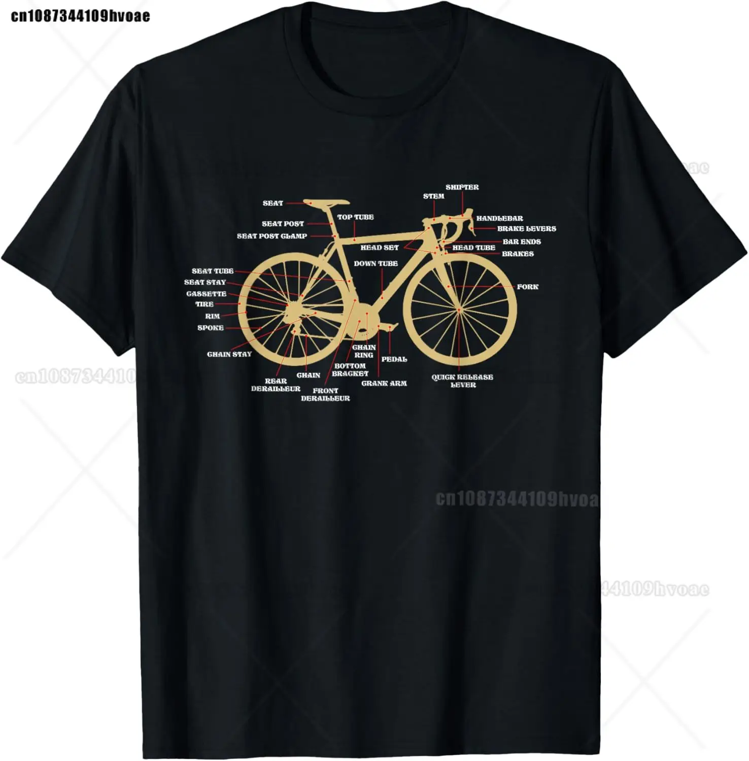Bicycle Cycling Anatomy Road Bike Parts Biking Cyclist T-Shirt