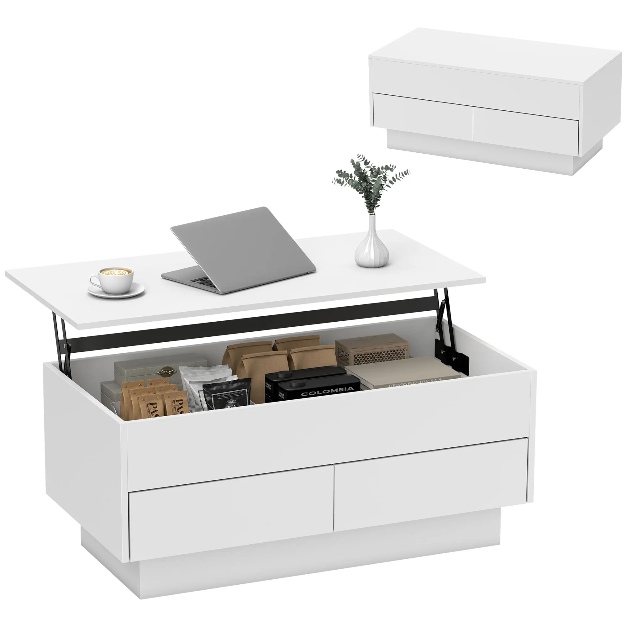 HOMCOM Mesa baja accesible, mesa de salón con compartimento y 2 cajones, estilo moderno, para salón, escritorio, 50x44 cm