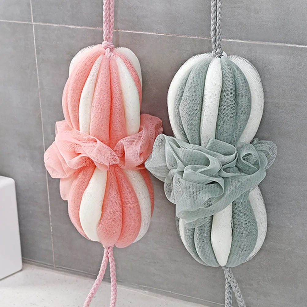 3Pcs Shower Ball Long Bath Ball Double Color Nylon Mesh Bath Sponge Quick Dry Relax Bathing Supplies Pink White Grey Green