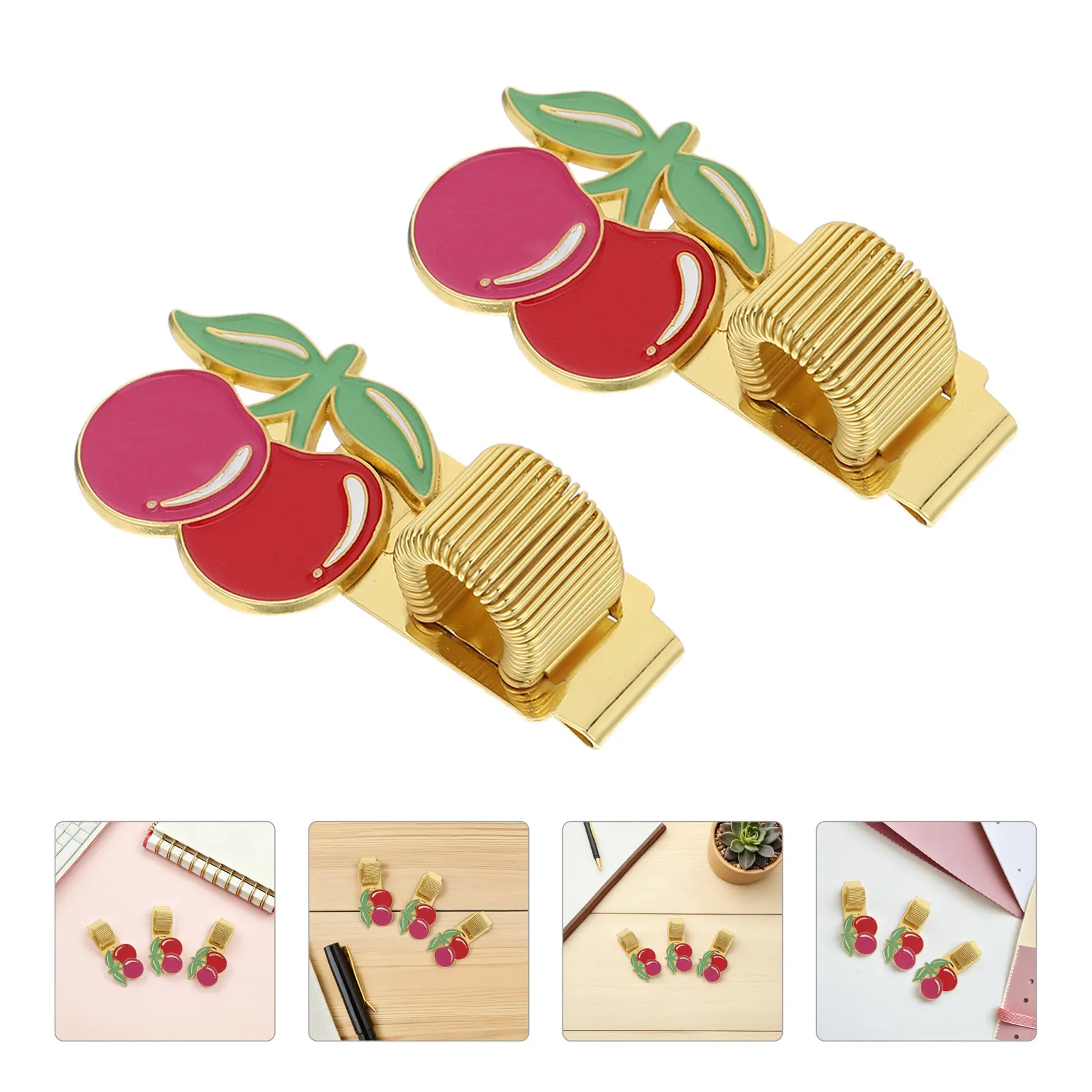 

Набор из 3 металлических зажимов для ручек с дизайном вишни, пружинные, регулируемые, для планеров, блокнотов, ежедневников, портативные держатели для карандашей