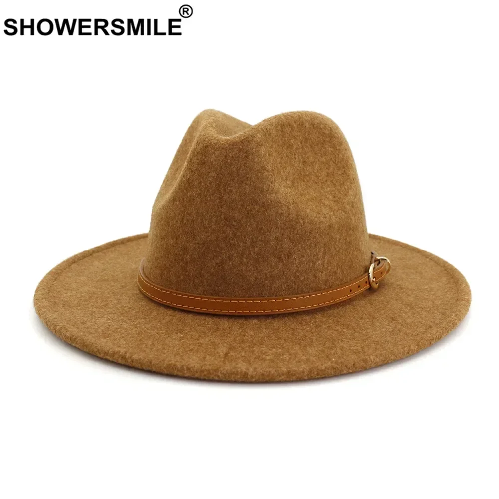 

Real Wool Fedora Hat for Woman Man British Style Men Fedora Hat with Golden Buckle Belt Unisex New Design Winter Wide Brim Hat