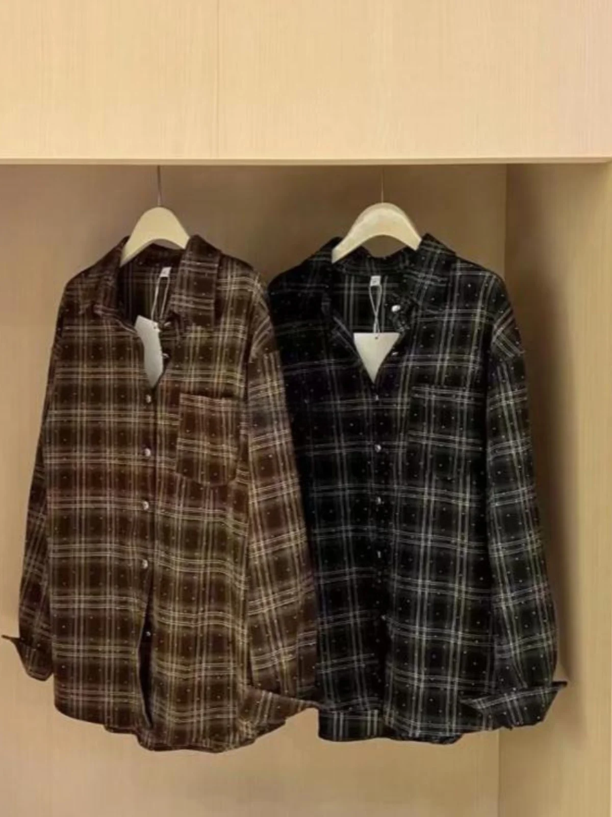 Retro casual xadrez irt design feminino alta reta longa sve topo coreano sle solto ajuste botão detalhe material de poliéster