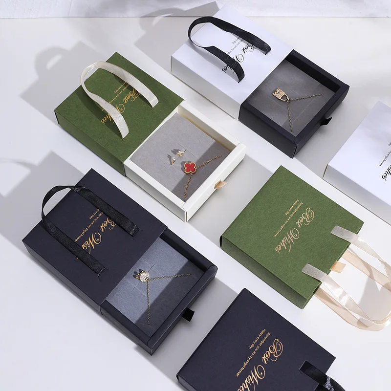 

Jewelry Box Compact Portable Ring Packaging Box Paper Jewelry Case Portable Pull-Out Drawer Box For Travel Gifting Jewelry