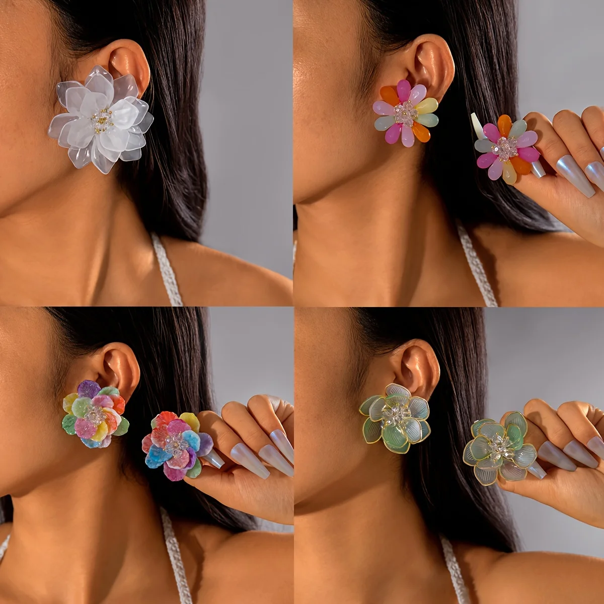 Tocona Korea Colorful Transparent Flower Stud Earrings for Women New Cute Sweet Acrylic Big Floral Earring Trendy Jewelry image 4