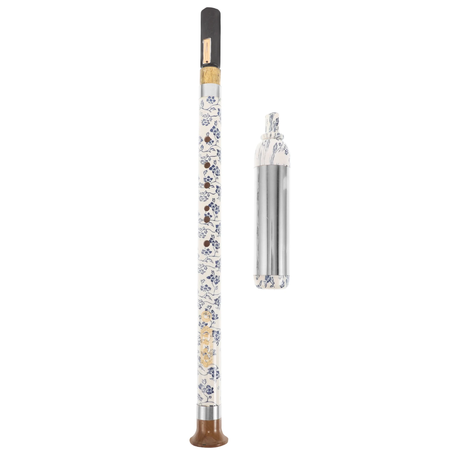 

Bau Instrument Chinese Bawu Blue and White Porcelain Instruments Ethnic Vertical Blowing Flute Abs Tuning Pupils