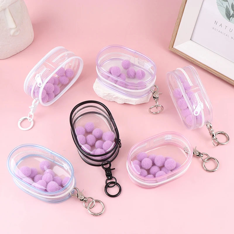 1Pc Jewelry Organizer Transparent Storage Box Pouch Mystery Box Plastic Box Cute Doll Bag With Keychain Dustproof Case