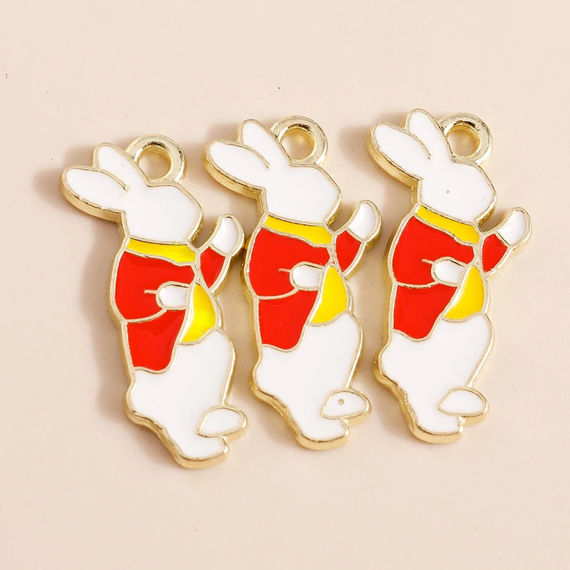 10pcs Enamel Mini Rabbit Charms for DIY Jewelry Making