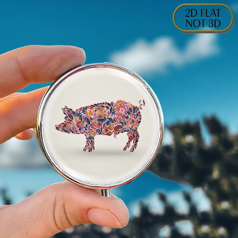 1pc flat portable round metal pill box, featuring a pig pattern, is the perfect choice for storing vitamins, supplements, and small items. This multifunctional storage solution is suitable for organizing medication, for travel and workouts, or as a thoughtful gift.