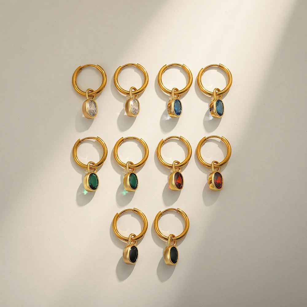 Delicate Multicolour Oval Zircon Crystal Hoop Earrings Gold Plated Stainless Steel Small Circle Huggies Earring Female Jewelry