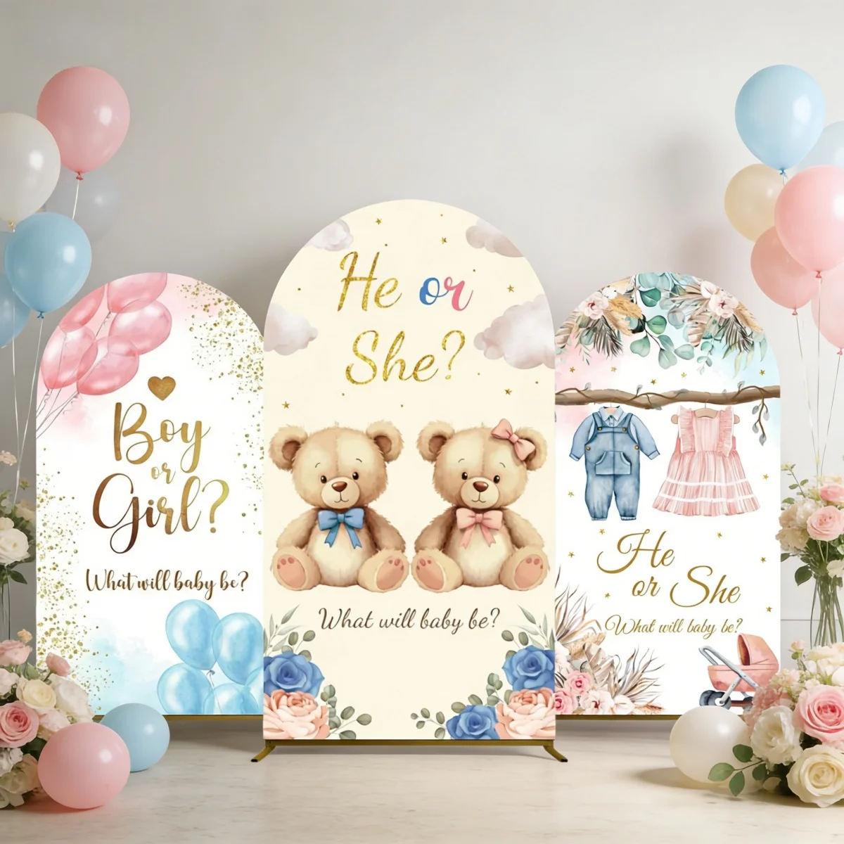 Adorable Bear Balloon Arch Backdrop Blue Pink Gender Reveal Baby Shower Birthday Party Arch Backdrop Kids Event Prop Decorations