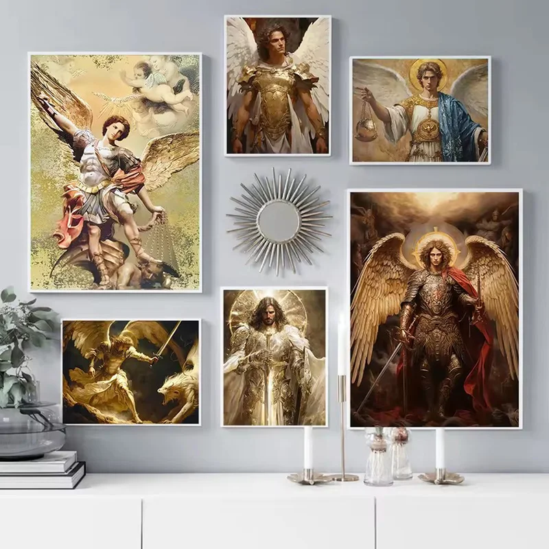 1pc frameless Canvas Painting Vintage Archangel Saint Michael Poster Printing Christian Catholic Canvas Oil Painting Mural Livin view 3