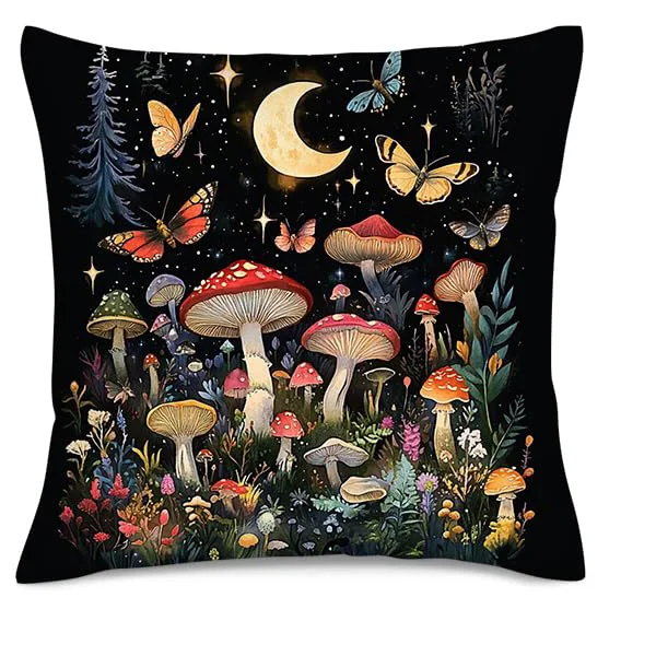 Kissenbezug mit Natur-, Pilz- und Schmetterlingsdruck, abnehmbar und waschbar, Kissenbezug für Zuhause, Sofa, Schlafzimmer, Auto