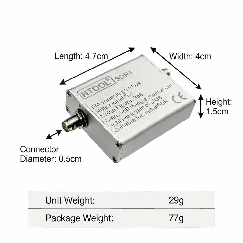 HTOOL SDR-1 Automatic Gain Control AGC Low Noise Amplifier 30dB RF LNA 65-162.5MHz for RTL-SDR Airspy HackRF FM Radio USB Type-C