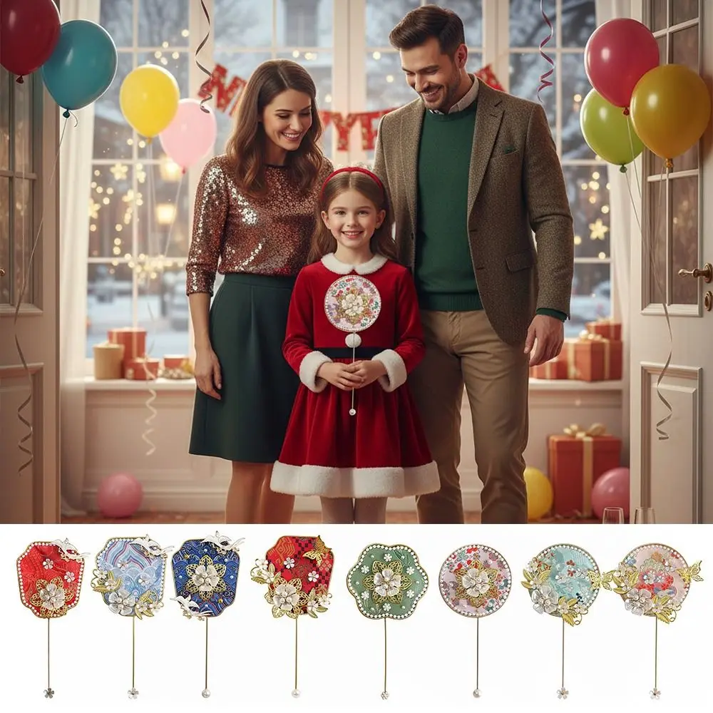 Multicolor DIY Chinese Fan Song Brocade with Mini Mirror Hand Made Makeup Mirror Photo Props DIY Accessories Mini Handhold Fan