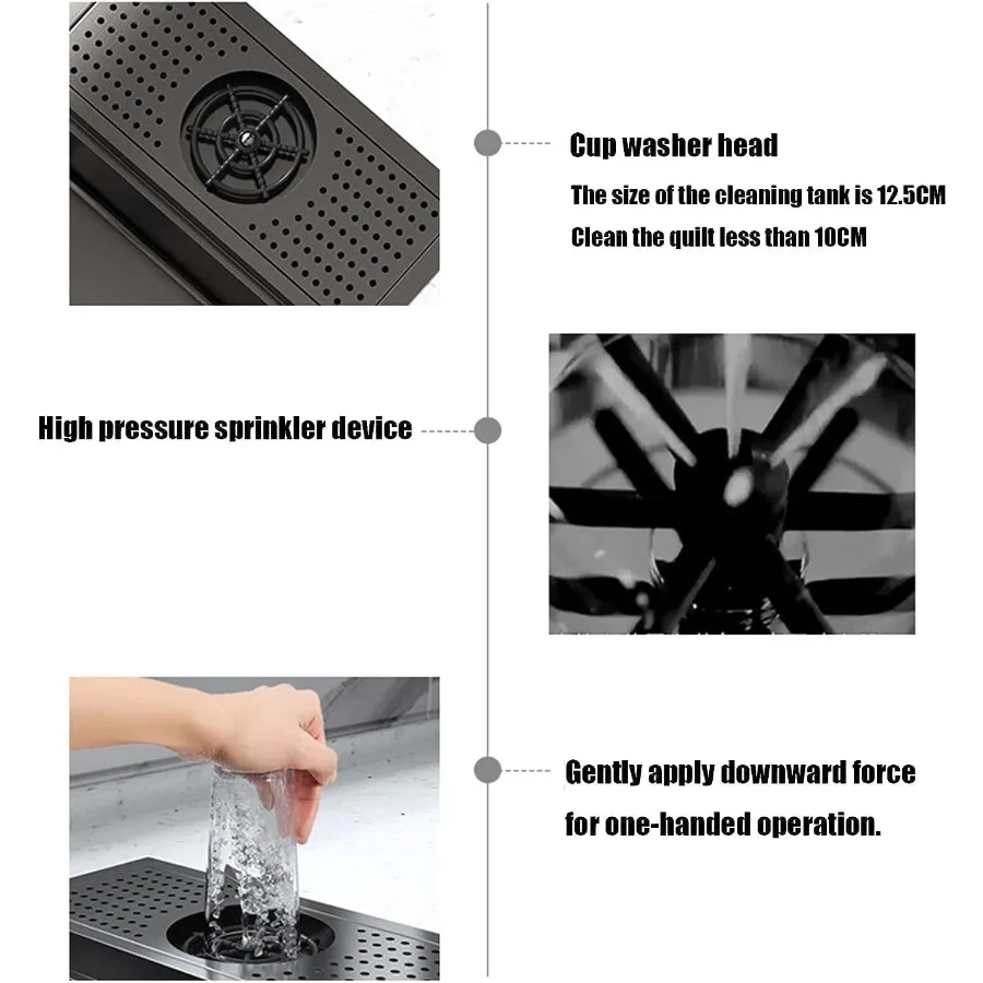 نانو أسود 23 بوصة مخفي المطبخ بار مقهى RV شرفة 304 حوض الفولاذ المقاوم للصدأ مع صنبور لأعلى ولأسفل ومجموعة شطف الزجاج ل