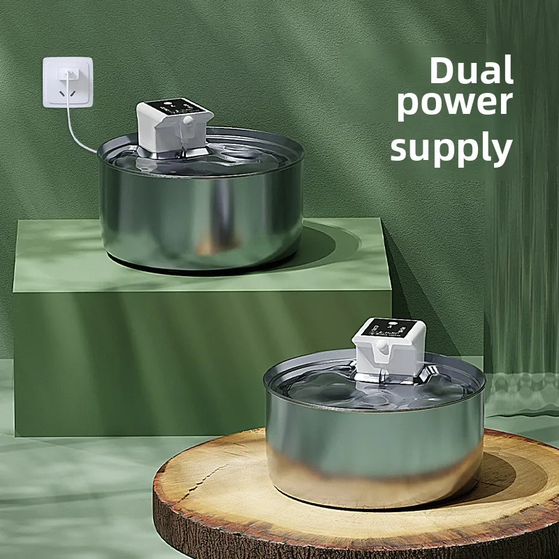 

All stainless steel charging pet water dispenser 7L large capacity dog bowl non plug in automatic water circulation cat bowl