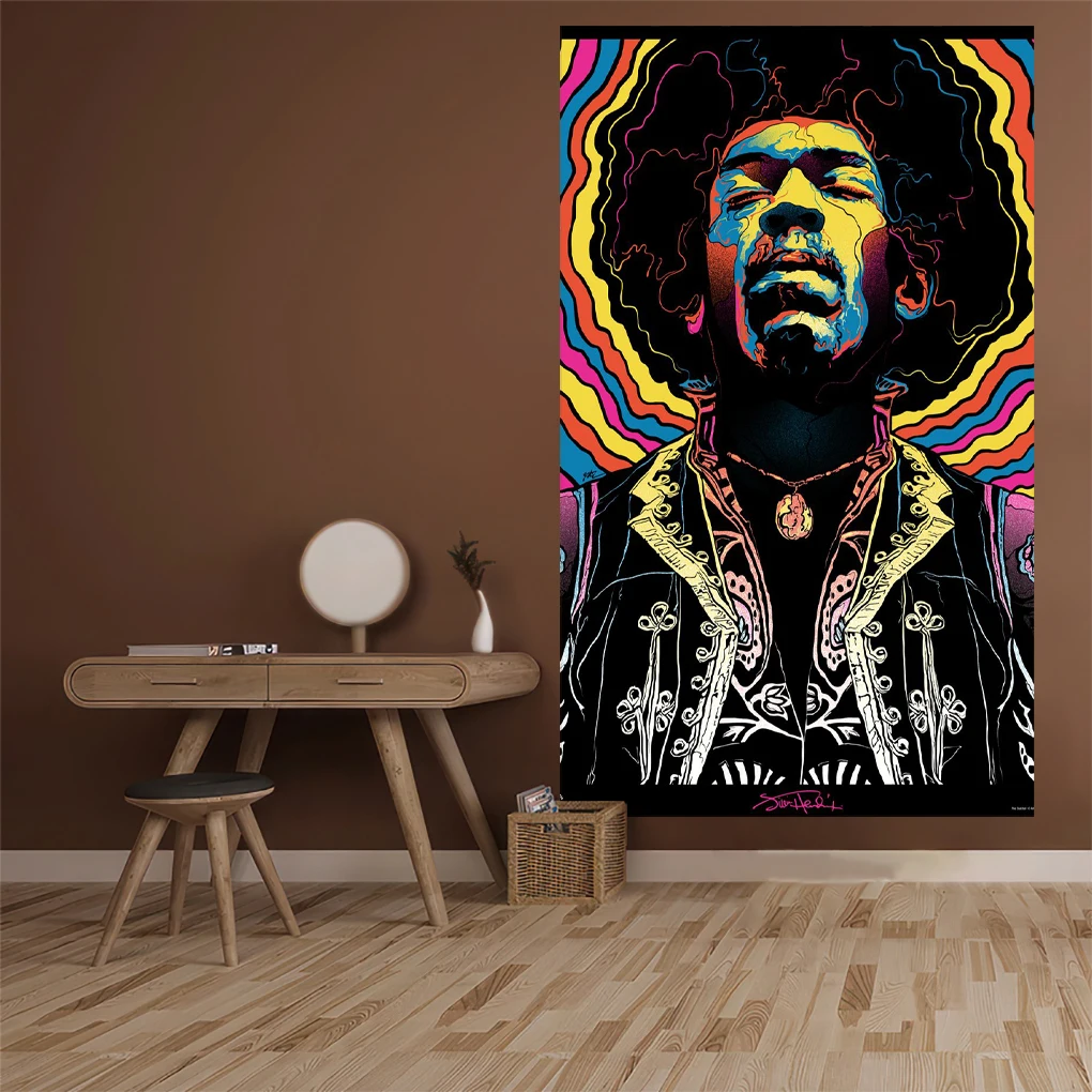 Jimi Hendrix Poster Style Explosive Head Background Decorative Wall Tapestry Polyester Material For Home