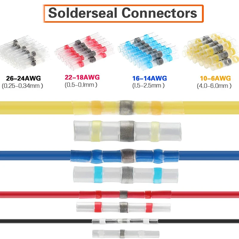 100/50pcs  Insulated Solder Seal Wire Connectors Heat Shrink Solder Butt Connectors Splice Connector Kit for Automotive Marine