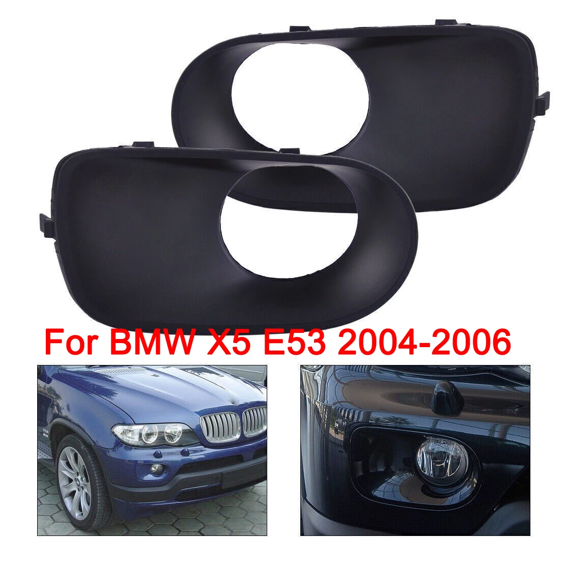 

2 шт. для BMW X5 E53 2004-2006: Декоративная решетка-рамка противотуманной фары переднего бампера 51117129299, 51117129300