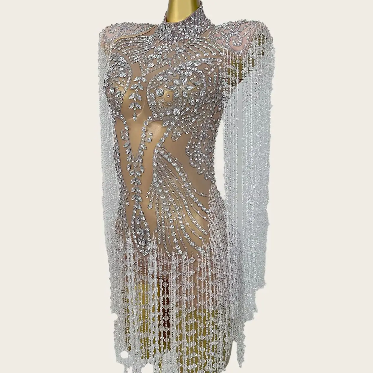 Luxury High-end Sparkly Rhinestone Tassel Bodysuit Club Event Stage Performance Wear Party Dance Outfit Showgirl Wear Hanshuang