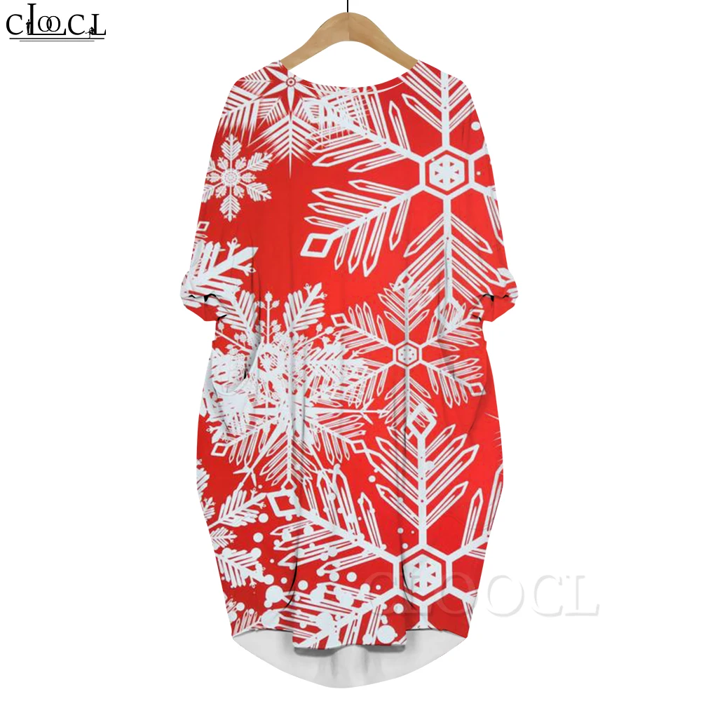 CLOOCL Christmas Long Sleeves Dress Snowflake Snowman Bells Graphics 3D Printed Comfortable Pocket Dresses Fashion Robe Dress