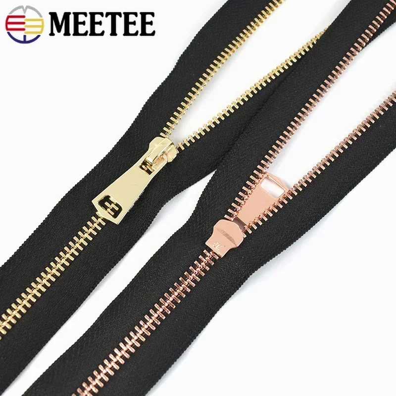 1/2/3Pcs Meetee 15-80cm 5# Metal Zippers Auto Lock Open/Close-End Zip for Down Coat Garment Zipper Shoes Pocket Sewing Accessory