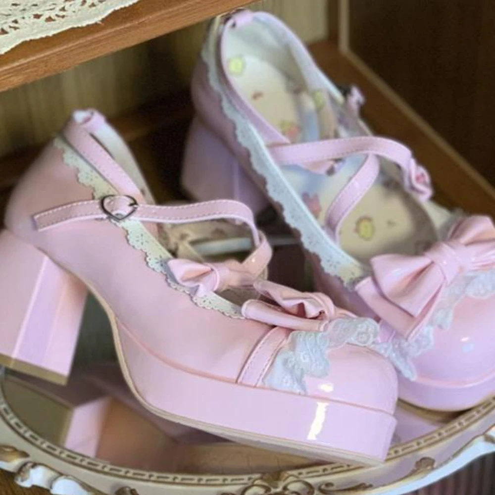 

Lolita Mary Jane Shoes Round Head Waterproof Table Elegant Heels Women Chunky Platform Girls Single Shoes Summer Kawaii Pumps
