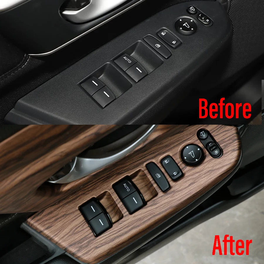 4Pcs Peach Wood Grain Window Lift Button Switch Panel Cover Frame Trim Fit For Honda CRV CR-V 2017- 2021 LHD Inner Accessories