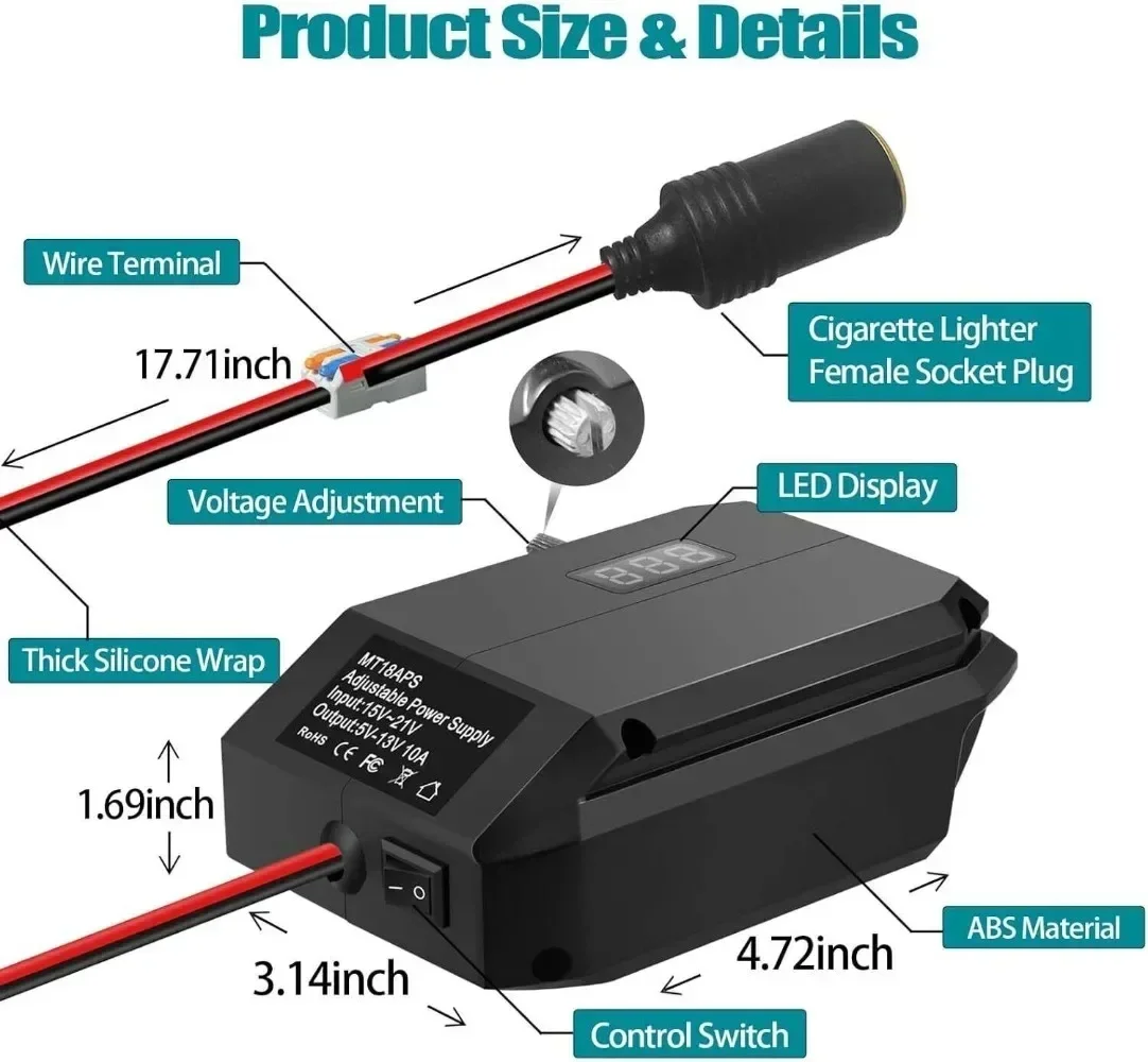 Car Power Adapter Voltage Regulator Adjustable Output MT18APS 18V To 5-13V Step Down Converter for Makita 18V Li-ion Battery