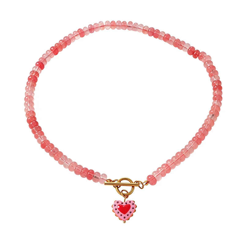 Red Heart Pendant Beaded Necklace with OT Clasp - view 6