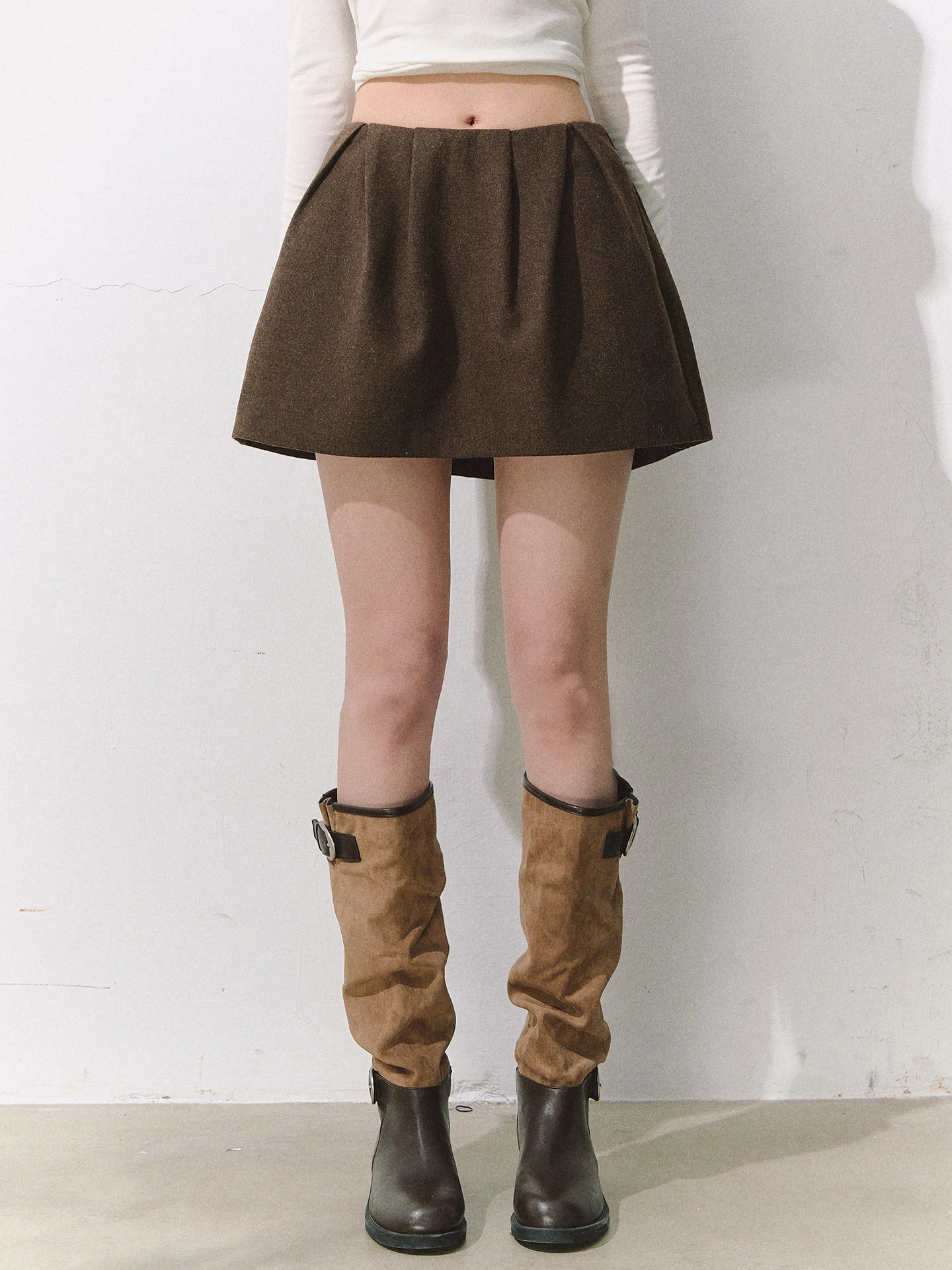 Early Spring Vintage Slimming Tweed Mid-Low Waist Women's Versatile Half Skirt A-Line Knitted High Waist Straight Cut Short S...