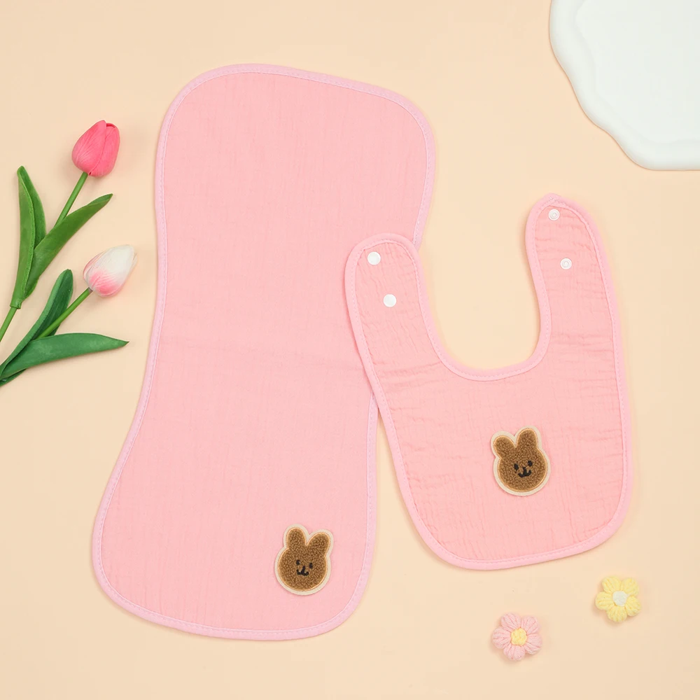 

1 комплект: салфетка для отрыжки и нагрудник из мягкого хлопка, впитывающие салфетки для отрыжки и регулируемый нагрудник для девочек, розовый