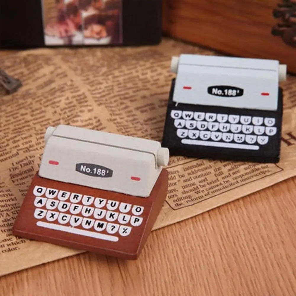 Vintage Typewriter Shape Card Holder Wooden Memo Clips Photocard Holder Kawaii Messege Note Display Stand Office Desk Organizer