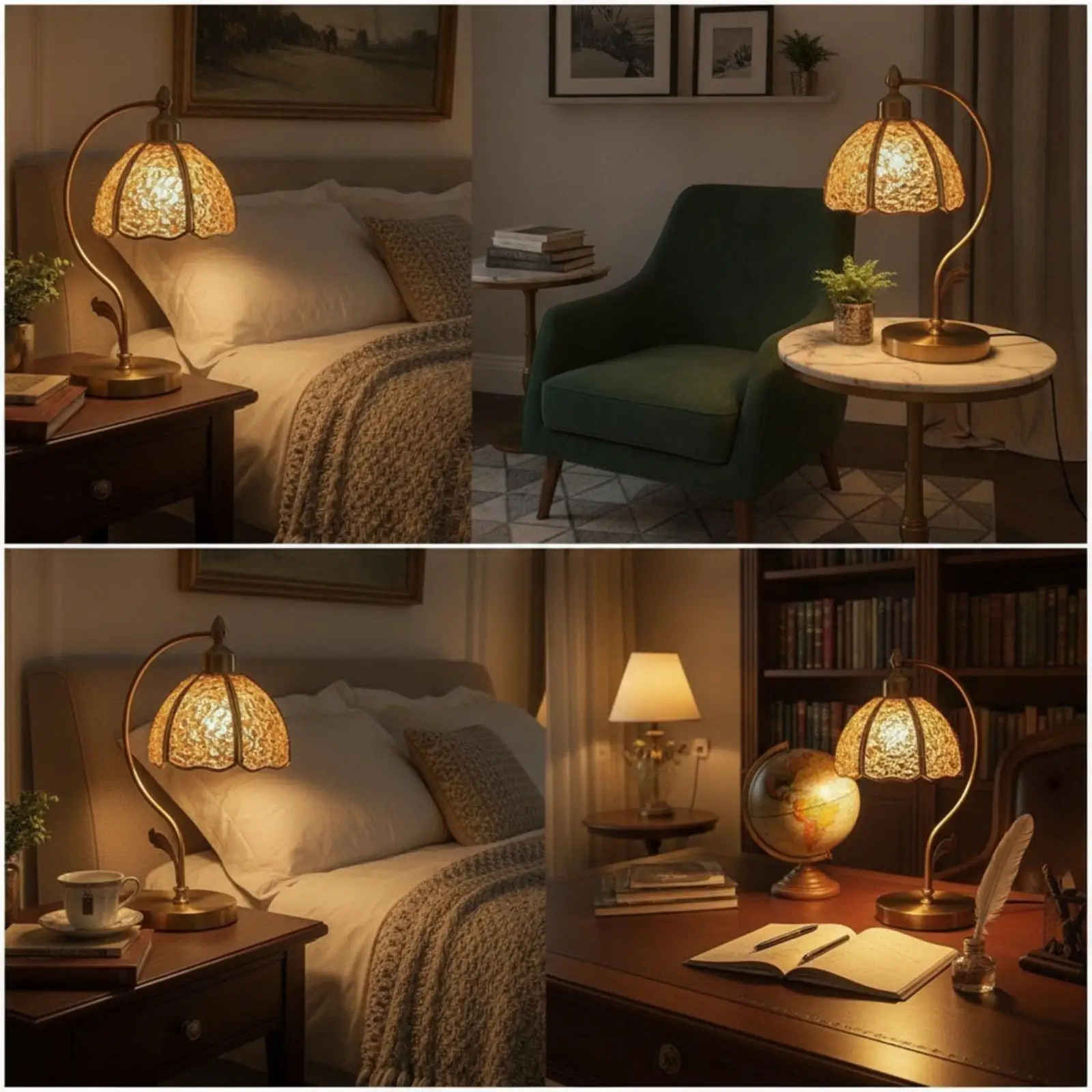 Decorative table lamp with petal-shaped lampshade, vintage style, stem