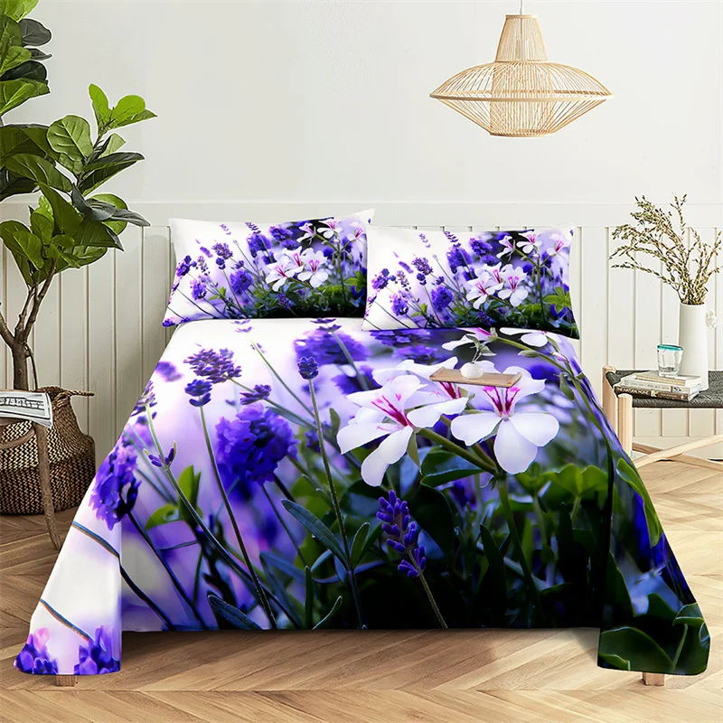 

Lavender Queen Size Sheet Set Kid's Room Flower Bedding Set Bed Sheets and Pillowcases Bedding Flat Sheet Bed Sheet Set