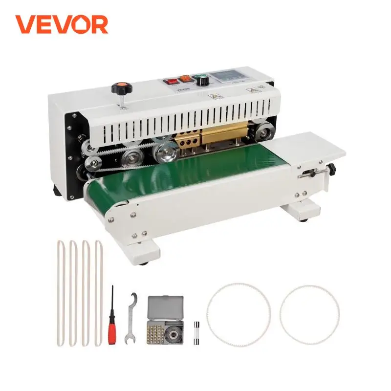 VEVOR Horizontal Bag Band Sealing Machine Continuous Band Sealer Machine Carbon Steel for 0.02-0.8 mm Plastic Bags Films