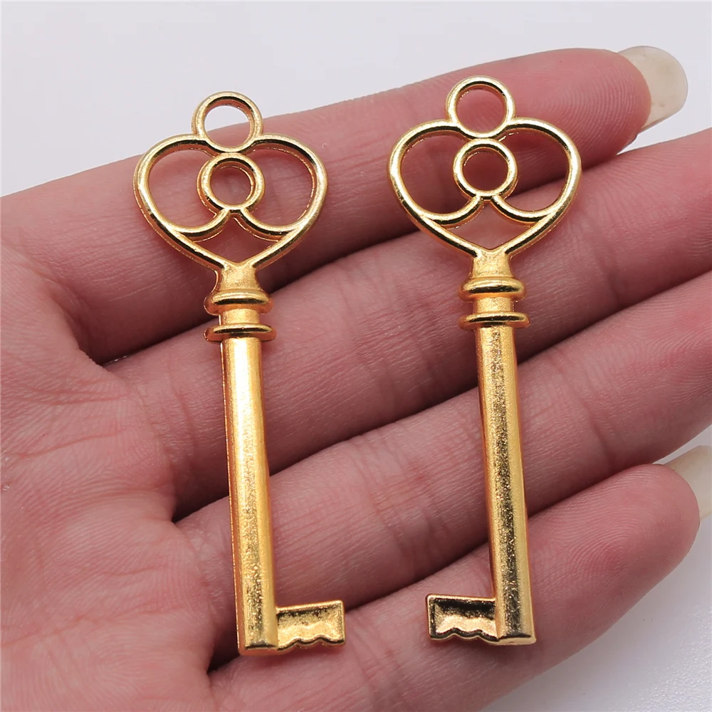 WYSIWYG 3pcs 60mm 3 Colors Antique Silver Color Antique Bronze Gold Color Key Pendants Vintage Key Pendant Key Pendant Charm