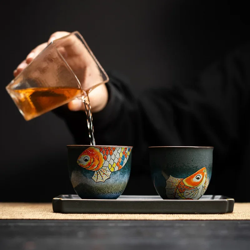 Colorful Chinese Flower Tea Cup Kiln-turned-Teacup Master Kung Fu Ceramic Tea Set Tea Cup Light Luxury Gift Teaware Handy Gift