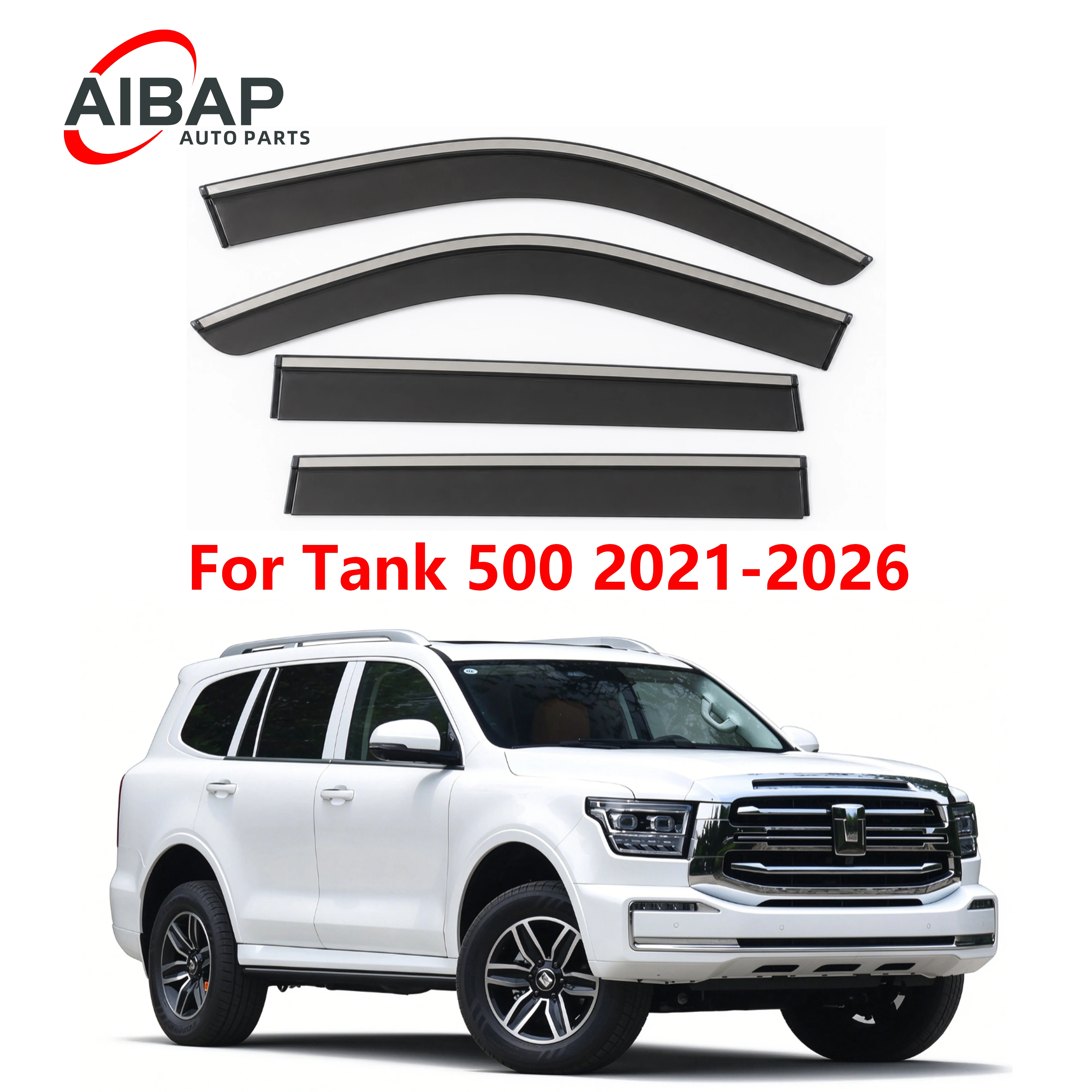 AIBAP For Tank 500 2021-2026 4PCS Smoke Tinted PC Window Visors, Chrome Trim No Drilling Rain Deflectors Car Accessories