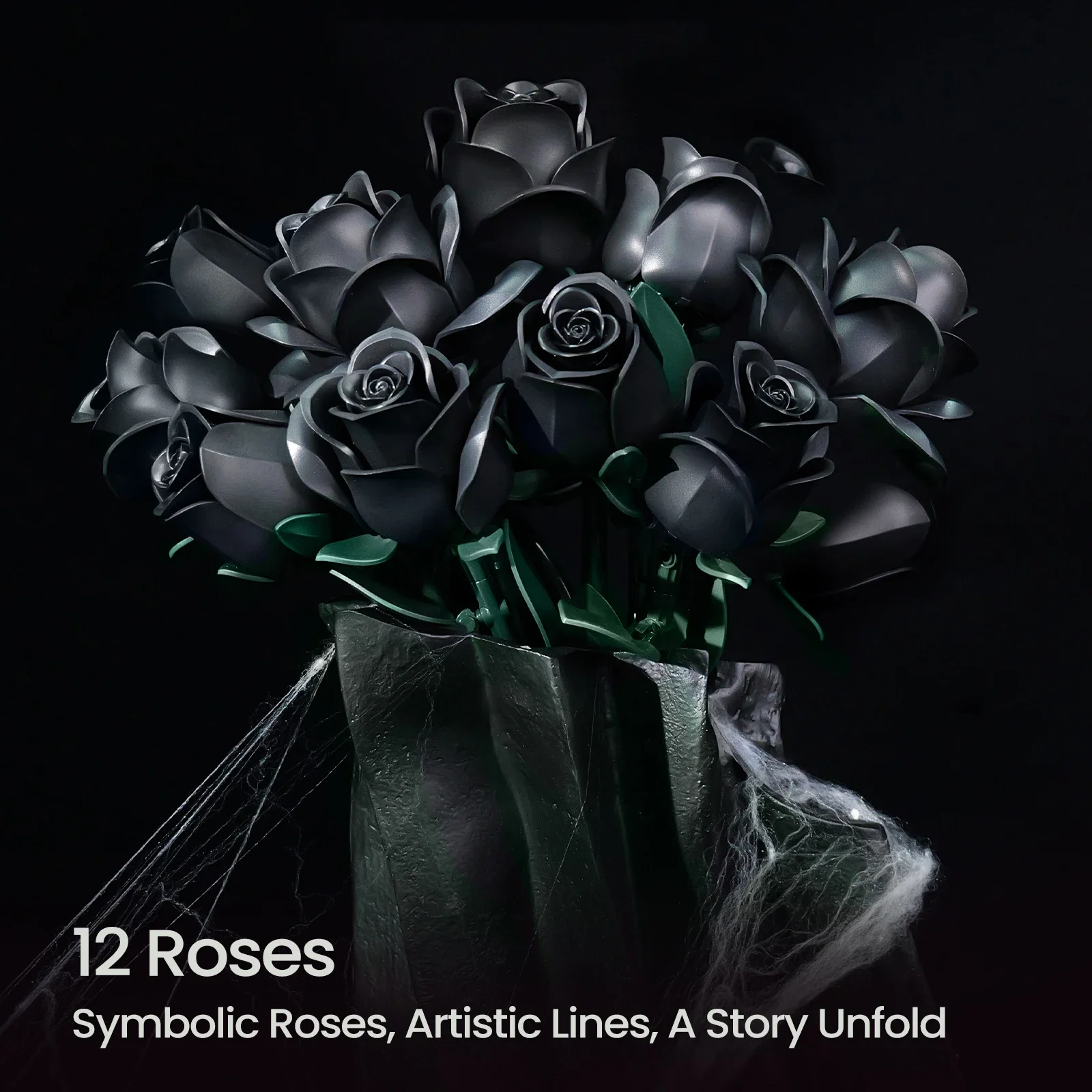 Hochwertiges Bausteine-Set mit schwarzen Rosen, künstliche Rosen, Pflanzenstrauß, Modellspielzeug, Freundin, Geburtstag, Weihnachten, Geschenke