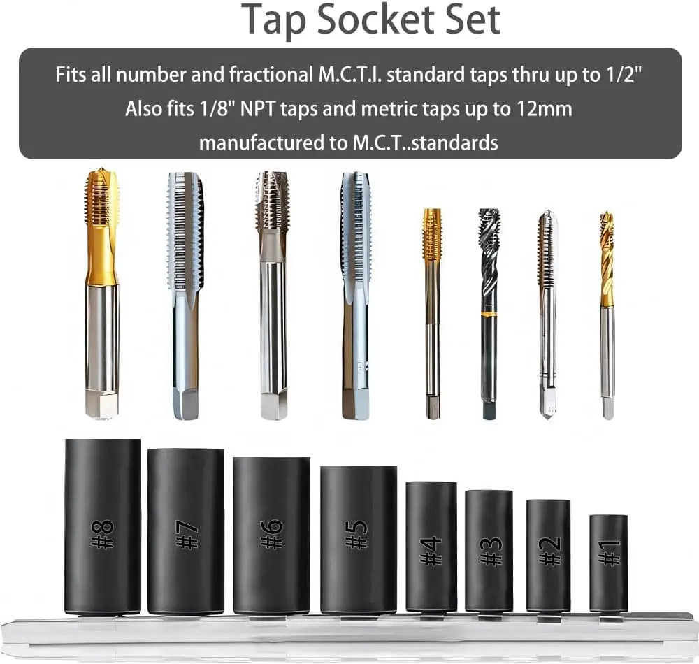 ชุดประแจหัวต่อ, 8 ชิ้น, ขนาด 1/4' และ 3/8' นิ้ว, ใช้ได้กับหัวต่อ MCTI ขนาด 1/2', 1/8' NPT, เมตริกถึง 12 มม.