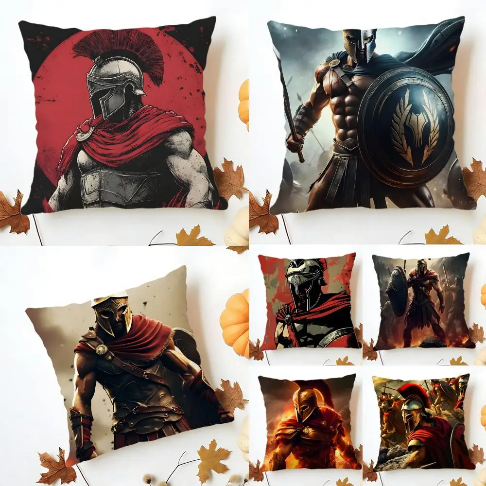 Bold Historical Retro Warriors Spartan Samurai Cushion Cover Washable Linen comfort Soft  for Sofa Bed Cozy Home Room Decor