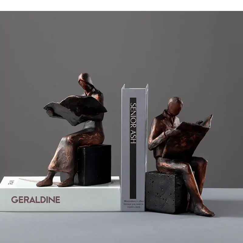 Reader Sculpture Book Stand Bookend Abstract Character Resins Statue Desk Decoration Figures Statuette Nordic Home Decor