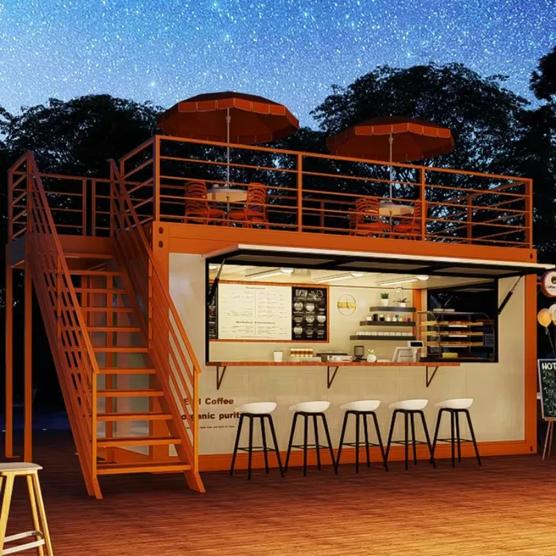 20ft Luxury 2-Story Flat Pack Container House Sandwich Panel Steel Modern Design Outdoor Cafe Coffee Shop House